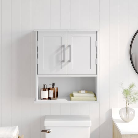 Flash Furniture Vega Wall Mounted Bathroom Medicine Cabinet Storage Organizer w/Two Magnetic Closure Doors FS-VEGA-BATH-5-WH-GG
